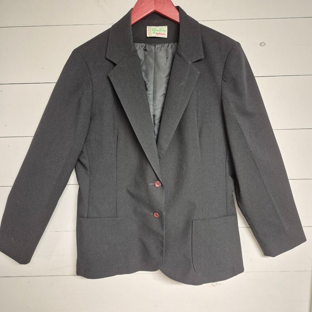 Glen Echo Sportswear Black Blazer Jacket Womens Sz M 2-Button Front Pockets